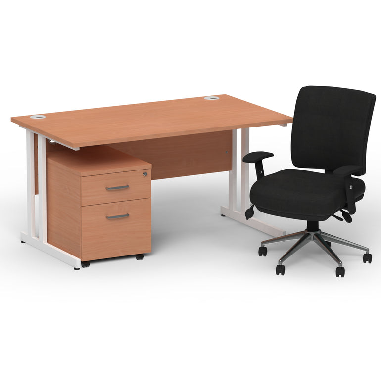 Impulse 1400mm Cantilever Straight Desk With Mobile Pedestal and Chiro Medium Back Black Operator Chair