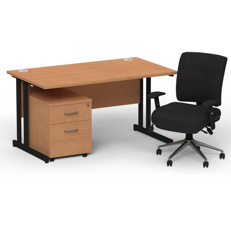 Impulse 1400mm Cantilever Straight Desk With Mobile Pedestal and Chiro Medium Back Black Operator Chair