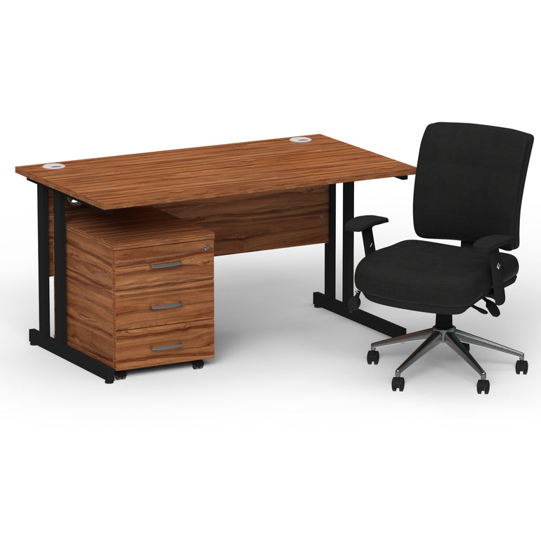 Impulse 1400mm Cantilever Straight Desk With Mobile Pedestal and Chiro Medium Back Black Operator Chair