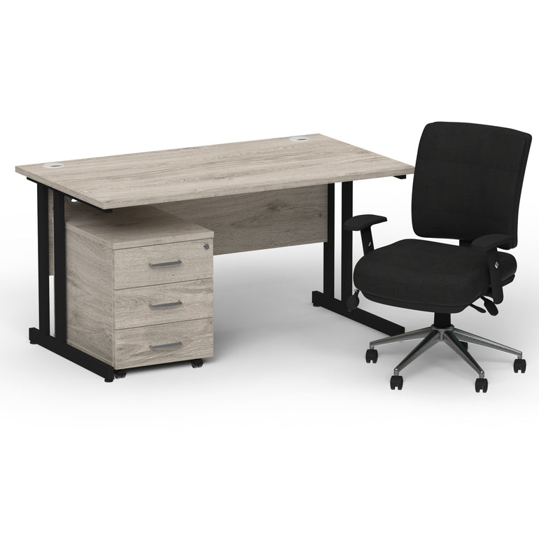 Impulse 1400mm Cantilever Straight Desk With Mobile Pedestal and Chiro Medium Back Black Operator Chair