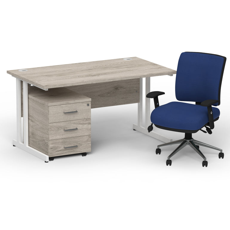 Impulse 1400mm Cantilever Straight Desk With Mobile Pedestal and Chiro Medium Back Blue Operator Chair