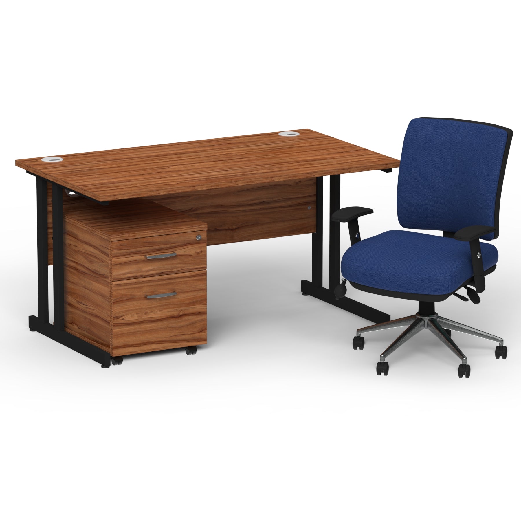 Impulse 1400mm Cantilever Straight Desk With Mobile Pedestal and Chiro Medium Back Blue Operator Chair