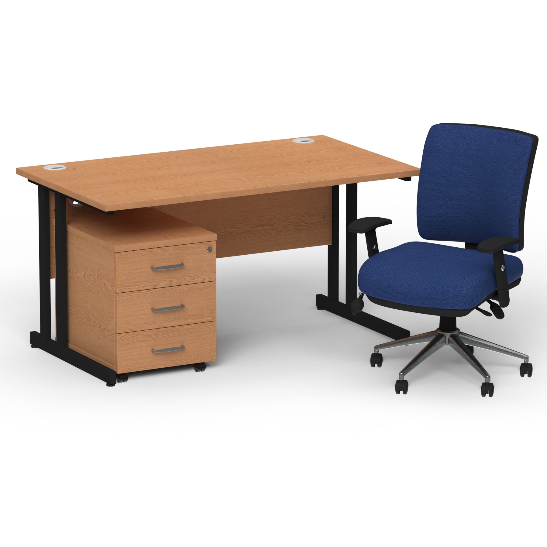 Impulse 1400mm Cantilever Straight Desk With Mobile Pedestal and Chiro Medium Back Blue Operator Chair