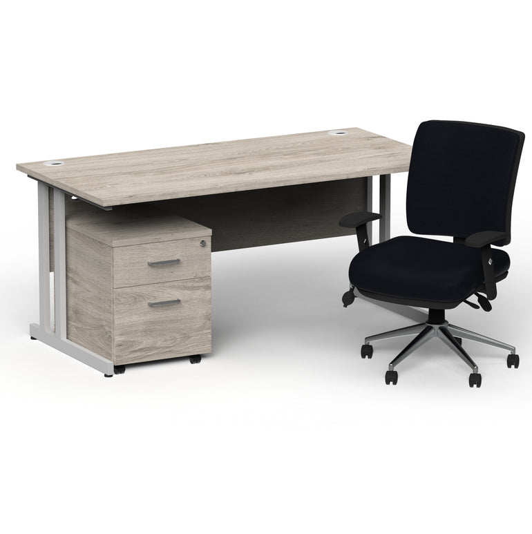 Impulse 1600mm Cantilever Straight Desk With Mobile Pedestal and Chiro Medium Back Black Operator Chair