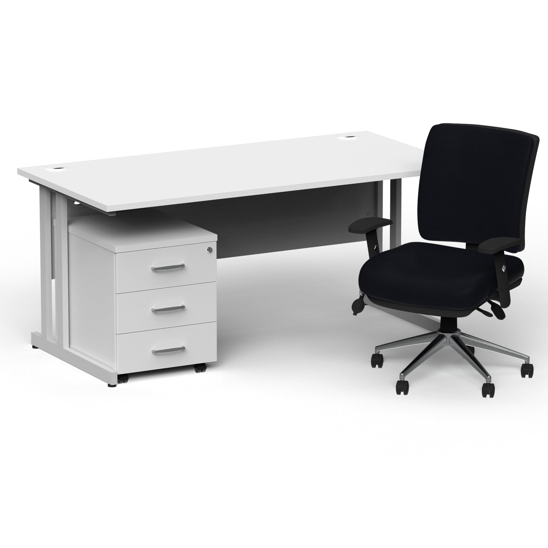 Impulse 1600mm Cantilever Straight Desk With Mobile Pedestal and Chiro Medium Back Black Operator Chair