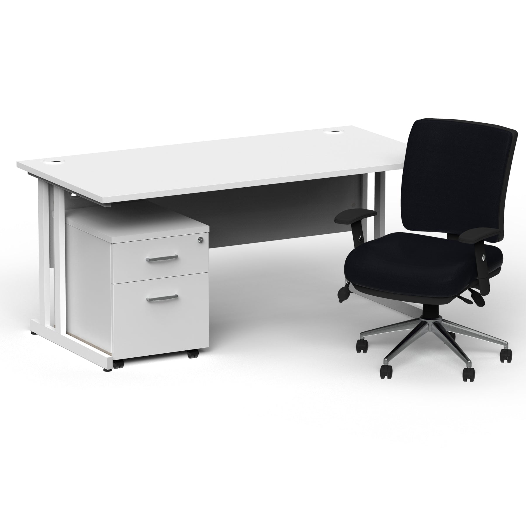 Impulse 1600mm Cantilever Straight Desk With Mobile Pedestal and Chiro Medium Back Black Operator Chair