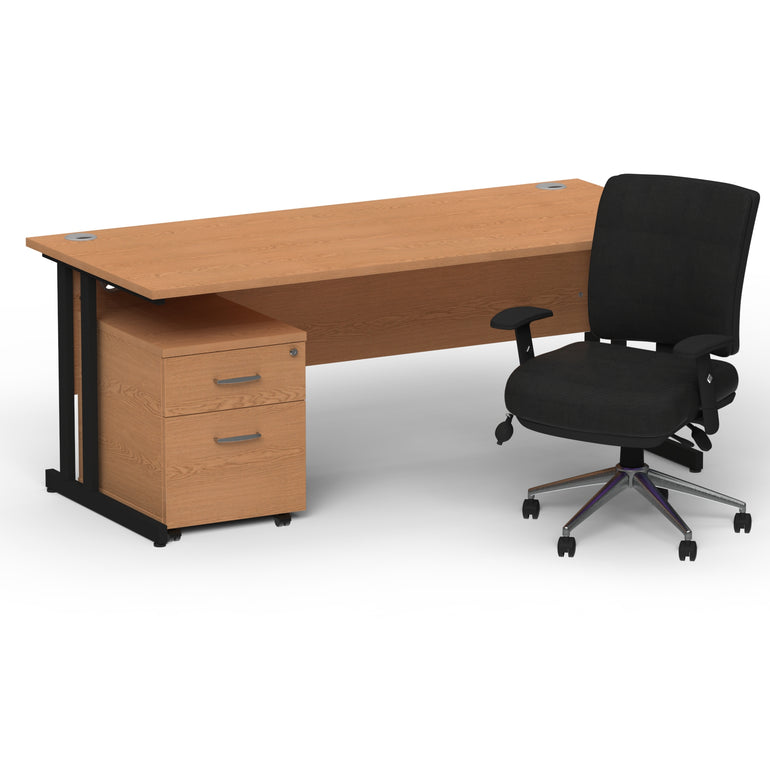 Impulse 1600mm Cantilever Straight Desk With Mobile Pedestal and Chiro Medium Back Black Operator Chair