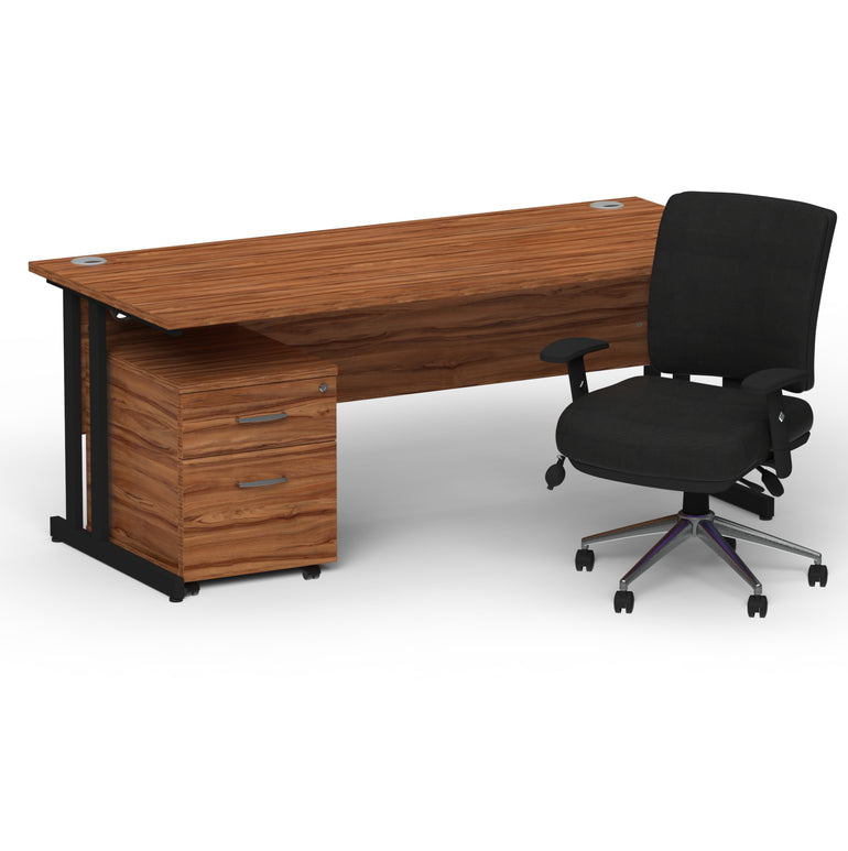 Impulse 1600mm Cantilever Straight Desk With Mobile Pedestal and Chiro Medium Back Black Operator Chair