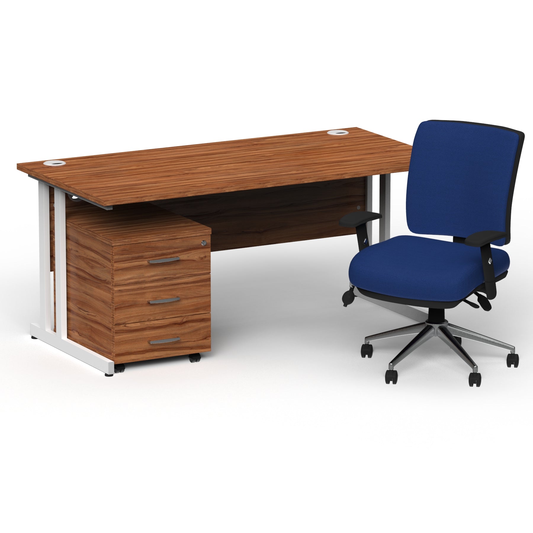 Impulse 1600mm Cantilever Straight Desk With Mobile Pedestal and Chiro Medium Back Blue Operator Chair