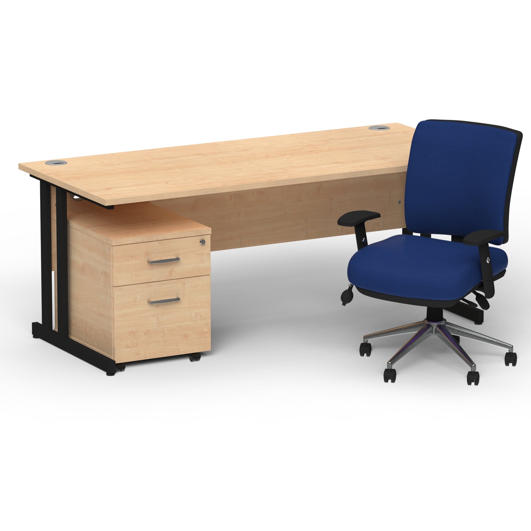 Impulse 1600mm Cantilever Straight Desk With Mobile Pedestal and Chiro Medium Back Blue Operator Chair