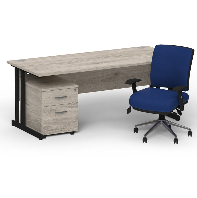 Impulse 1600mm Cantilever Straight Desk With Mobile Pedestal and Chiro Medium Back Blue Operator Chair