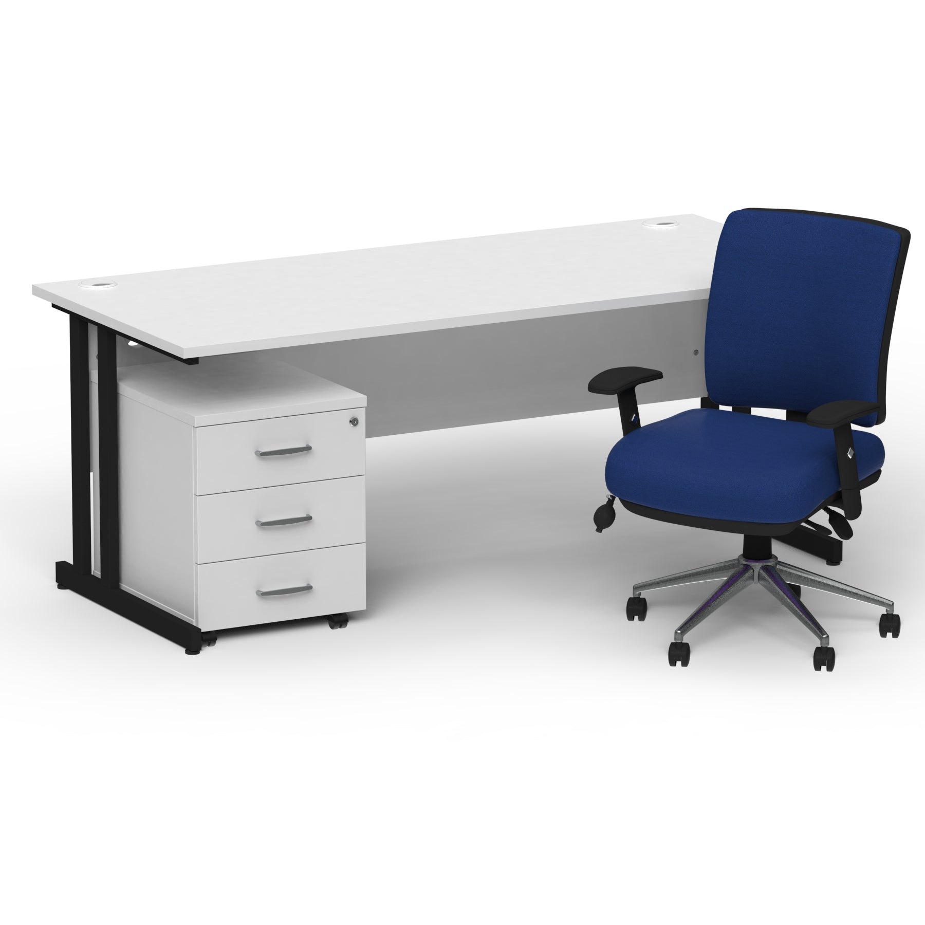 Impulse 1600mm Cantilever Straight Desk With Mobile Pedestal and Chiro Medium Back Blue Operator Chair