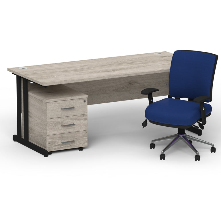 Impulse 1600mm Cantilever Straight Desk With Mobile Pedestal and Chiro Medium Back Blue Operator Chair