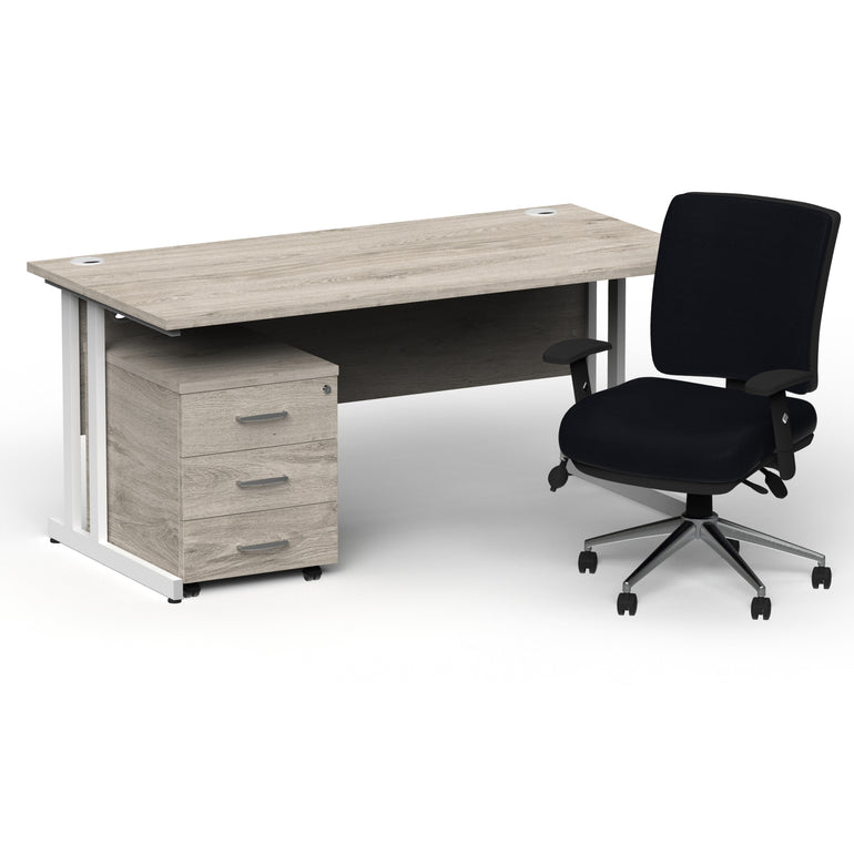 Impulse 1800mm Cantilever Straight Desk With Mobile Pedestal and Chiro Medium Back Black Operator Chair