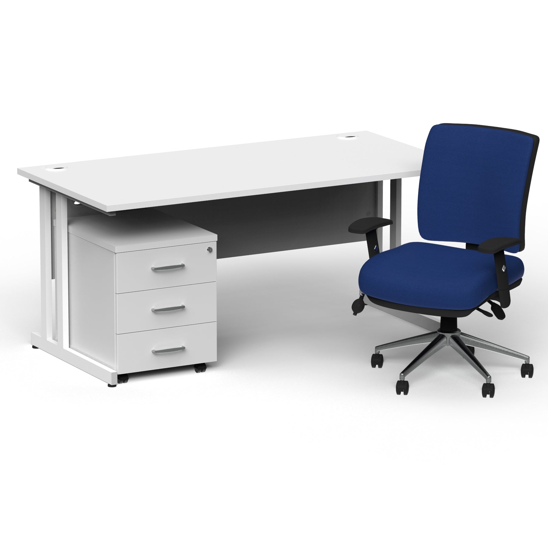 Impulse 1800mm Cantilever Straight Desk With Mobile Pedestal and Chiro Medium Back Blue Operator Chair