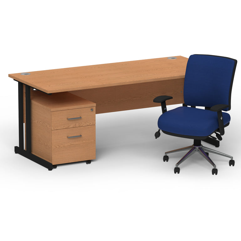 Impulse 1800mm Cantilever Straight Desk With Mobile Pedestal and Chiro Medium Back Blue Operator Chair
