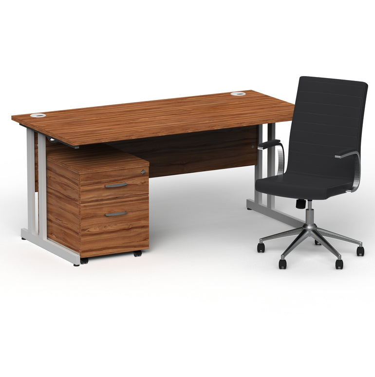 Impulse 1600mm Cantilever Straight Desk With Mobile Pedestal and Ezra Black Executive Chair
