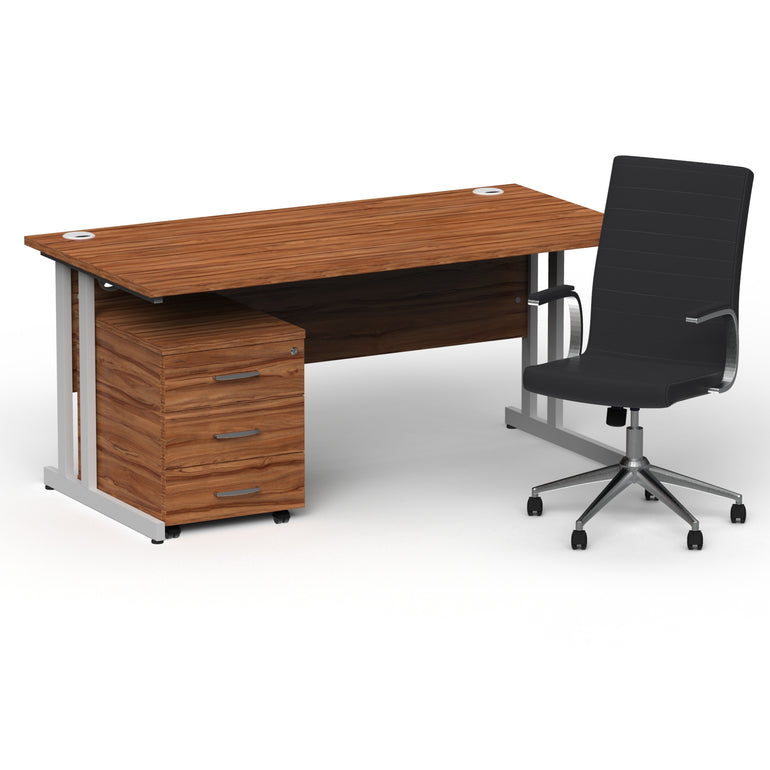 Impulse 1600mm Cantilever Straight Desk With Mobile Pedestal and Ezra Black Executive Chair
