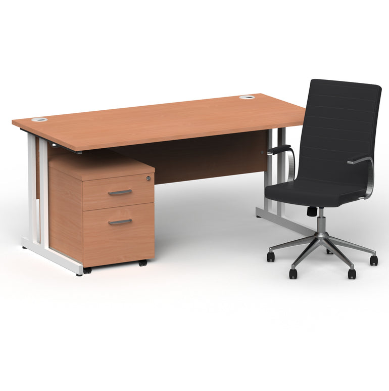 Impulse 1600mm Cantilever Straight Desk With Mobile Pedestal and Ezra Black Executive Chair