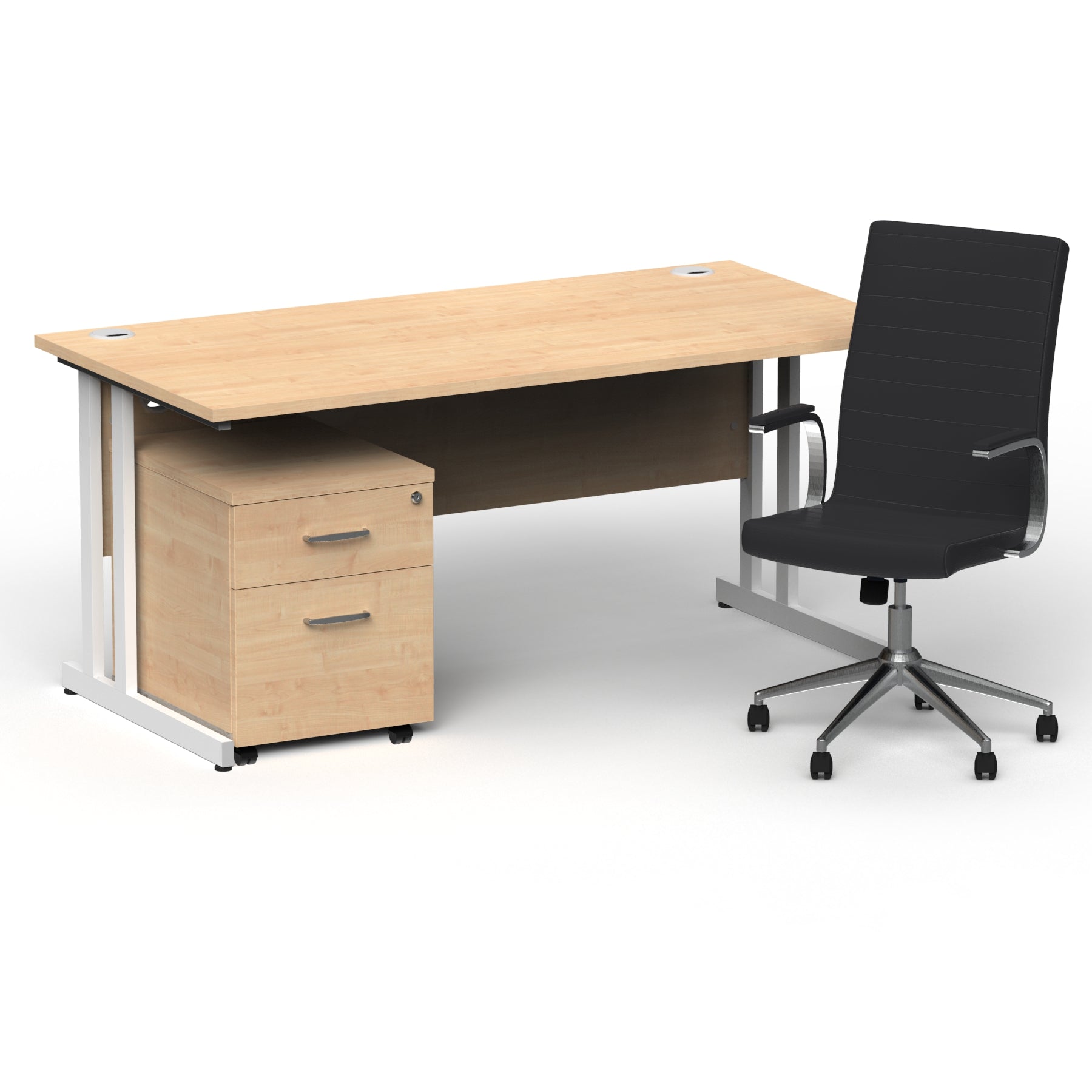 Impulse 1600mm Cantilever Straight Desk With Mobile Pedestal and Ezra Black Executive Chair