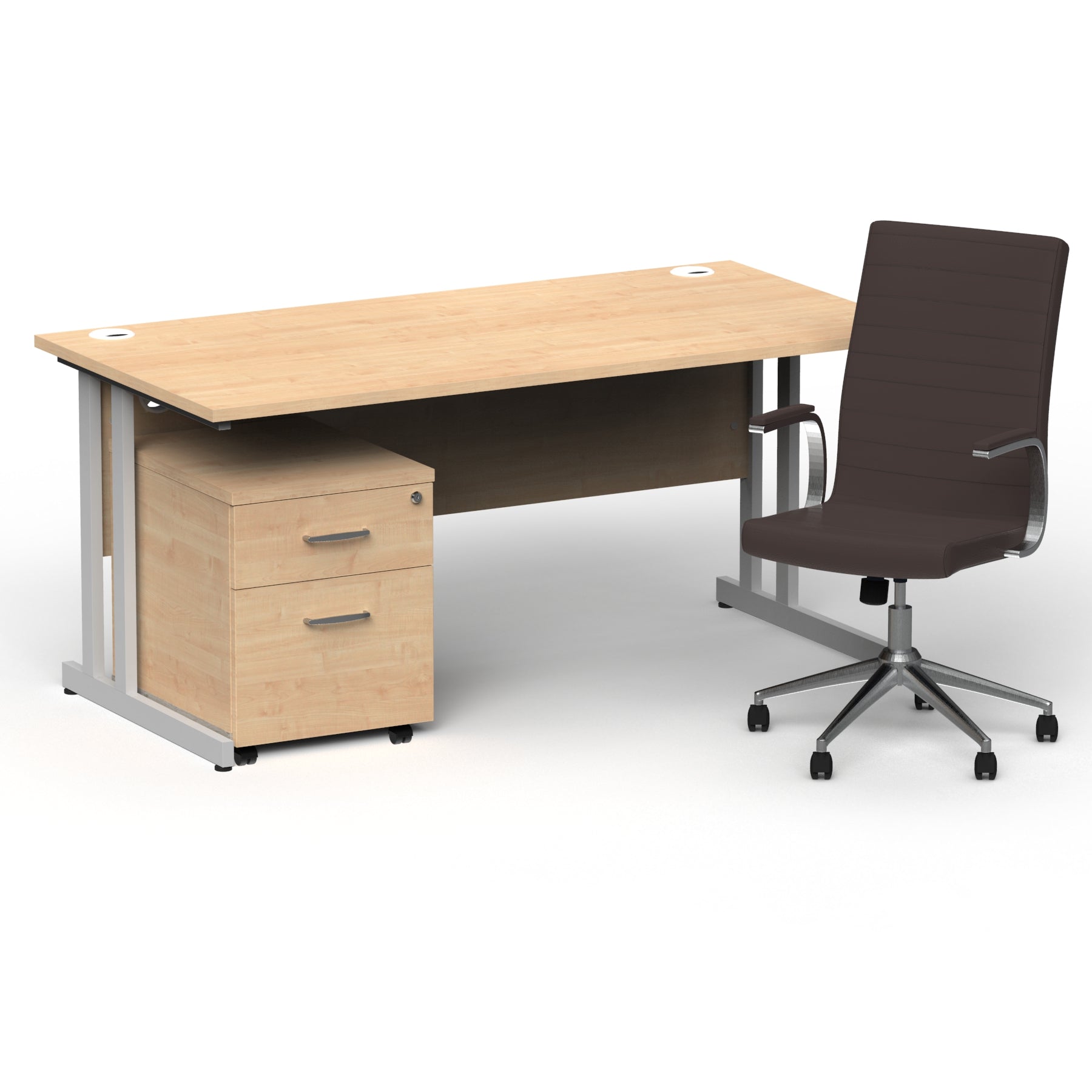 Impulse 1600mm Cantilever Straight Desk With Mobile Pedestal and Ezra Brown Executive Chair