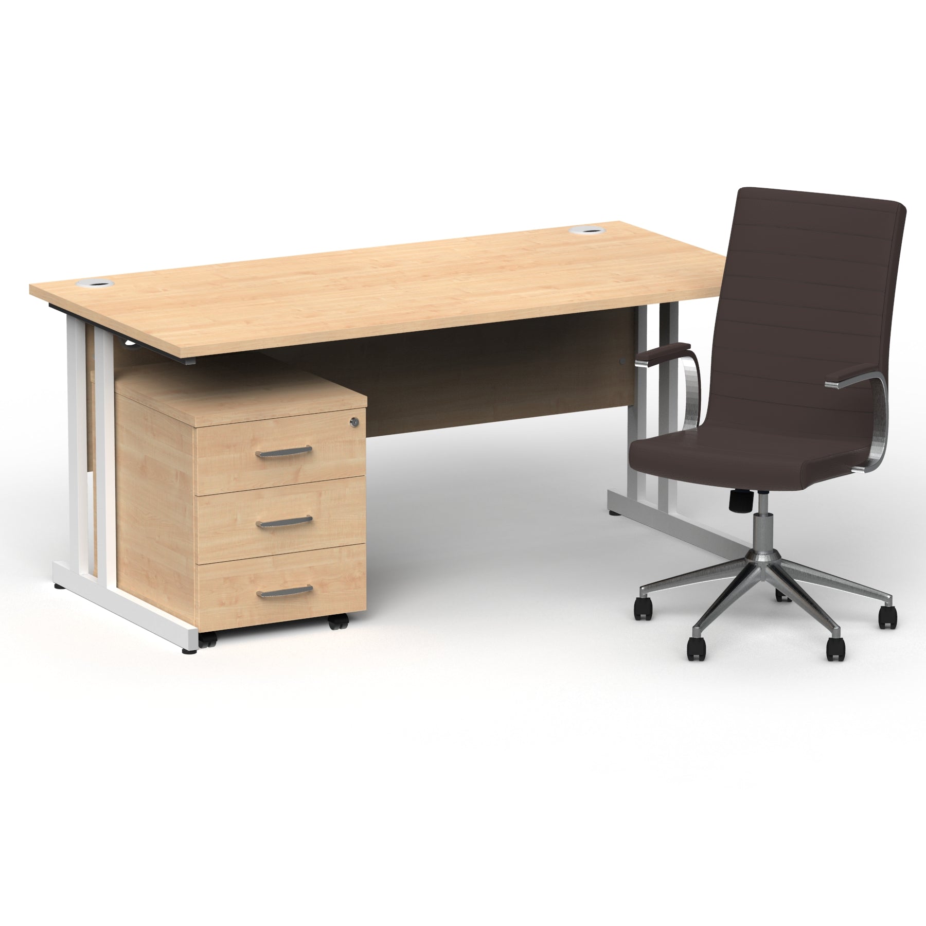 Impulse 1600mm Cantilever Straight Desk With Mobile Pedestal and Ezra Brown Executive Chair