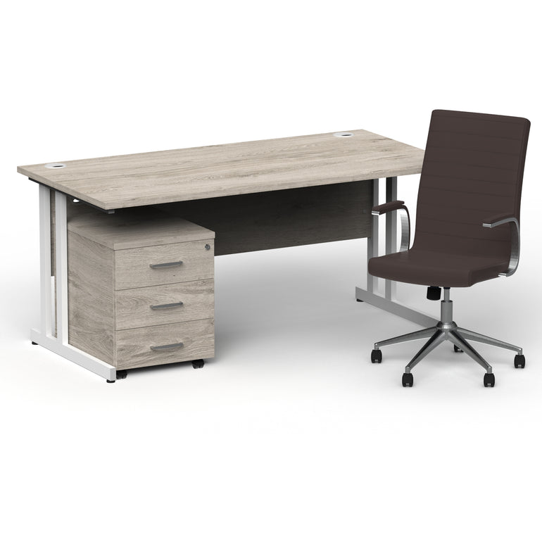 Impulse 1600mm Cantilever Straight Desk With Mobile Pedestal and Ezra Brown Executive Chair