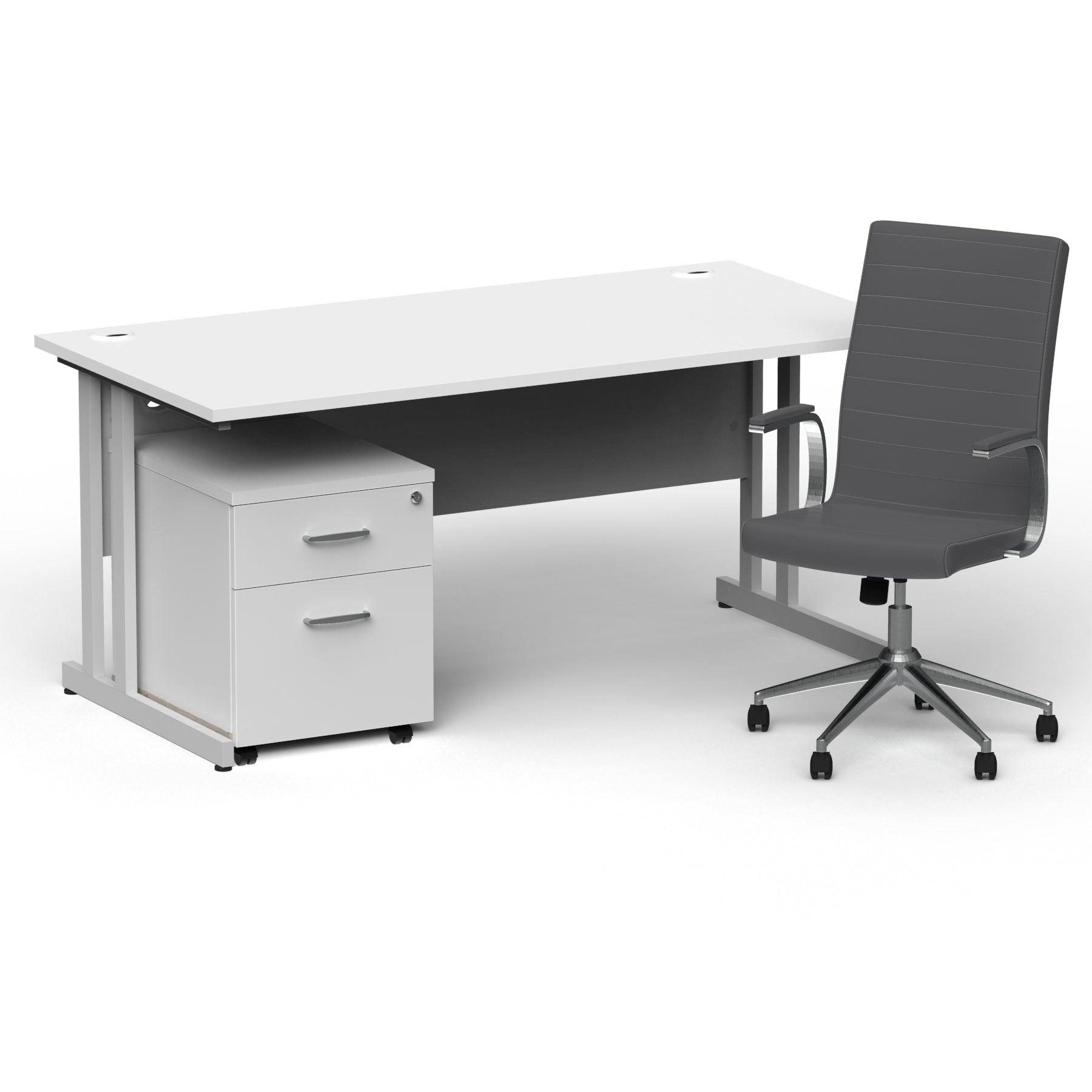 Impulse 1600mm Cantilever Straight Desk With Mobile Pedestal and Ezra Grey Executive Chair