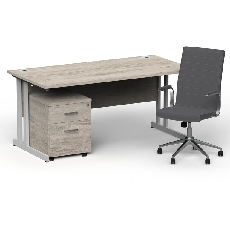 Impulse 1600mm Cantilever Straight Desk With Mobile Pedestal and Ezra Grey Executive Chair