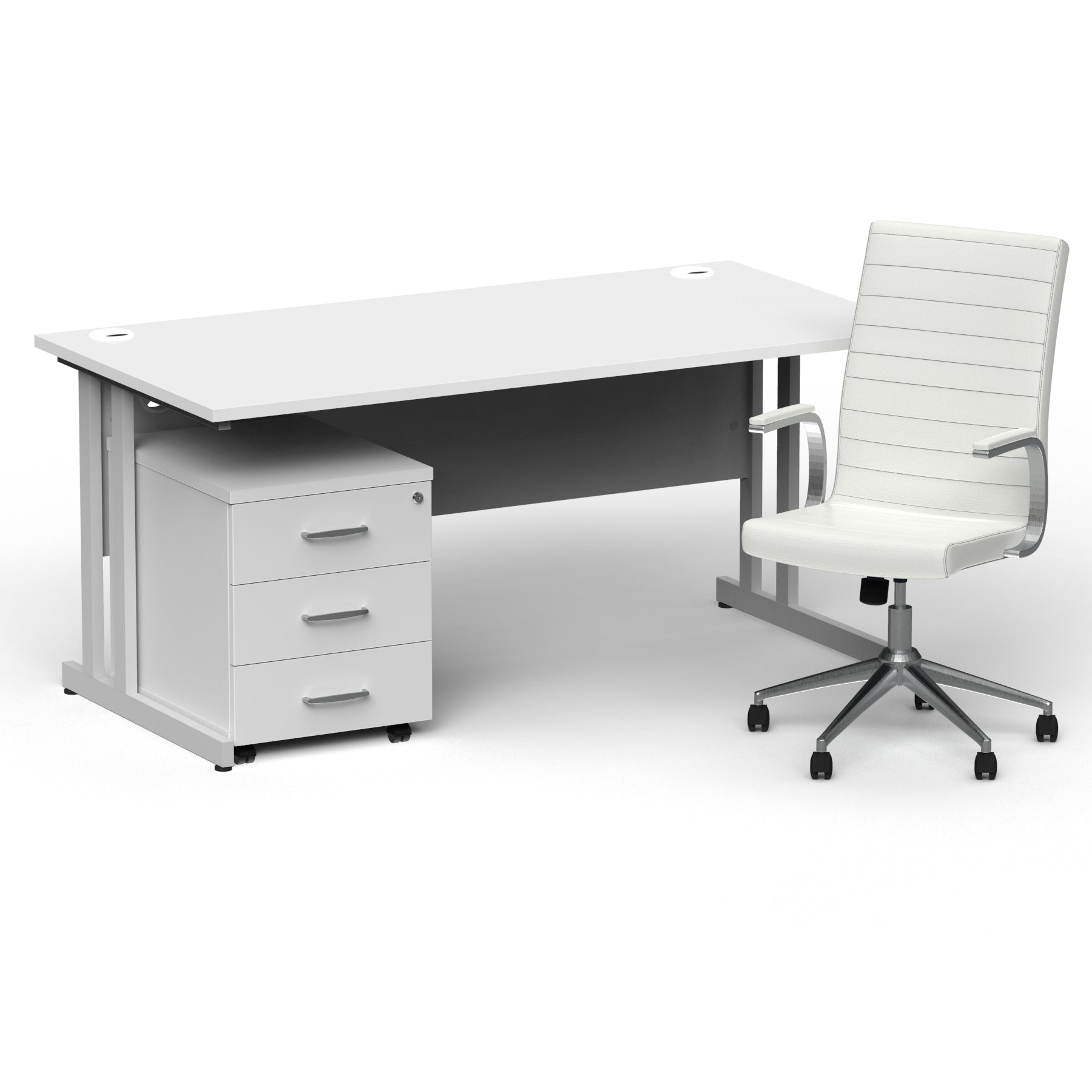 Impulse 1600mm Cantilever Straight Desk With Mobile Pedestal and Ezra White Executive Chair