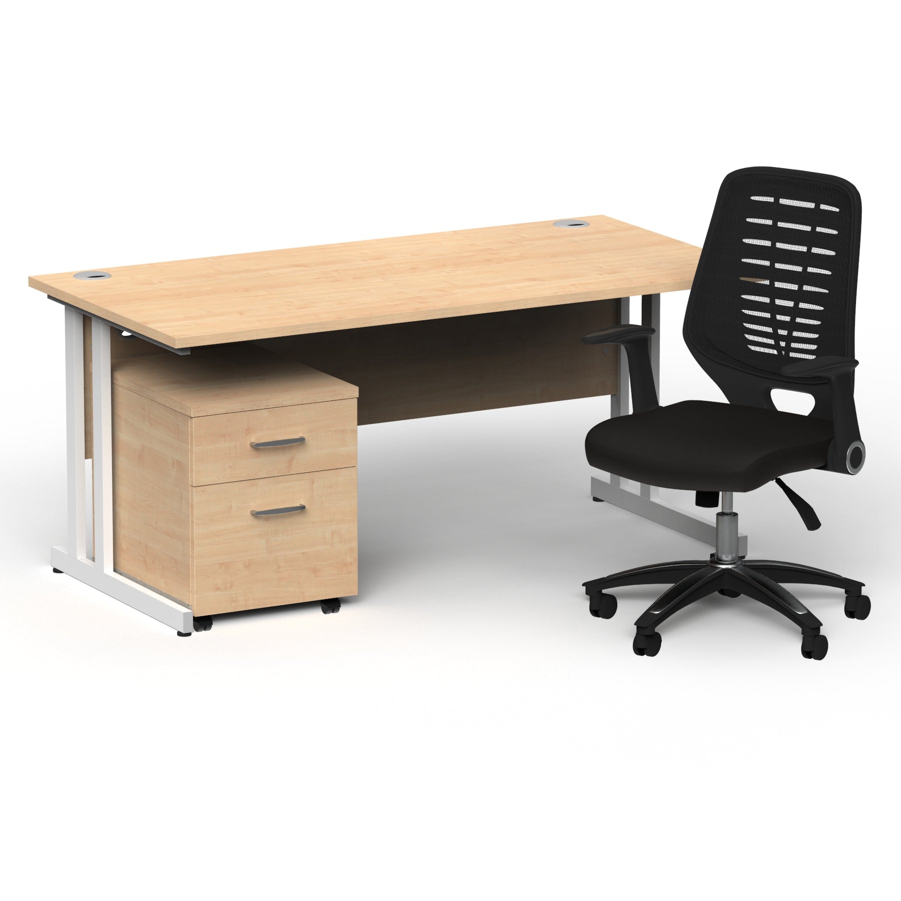 Impulse 1600mm Cantilever Straight Desk With Mobile Pedestal and Relay Black Back Operator Chair