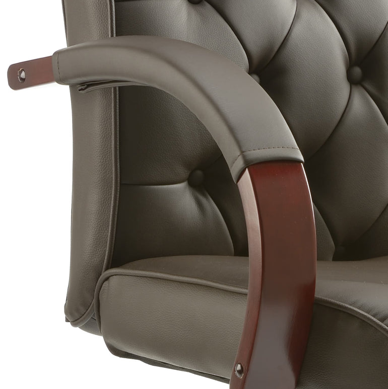 Chesterfield High Back Leather Executive Office Chair with Arms