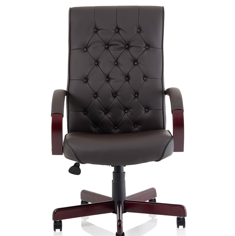 Chesterfield High Back Leather Executive Office Chair with Arms