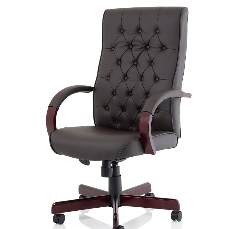 Chesterfield High Back Leather Executive Office Chair with Arms