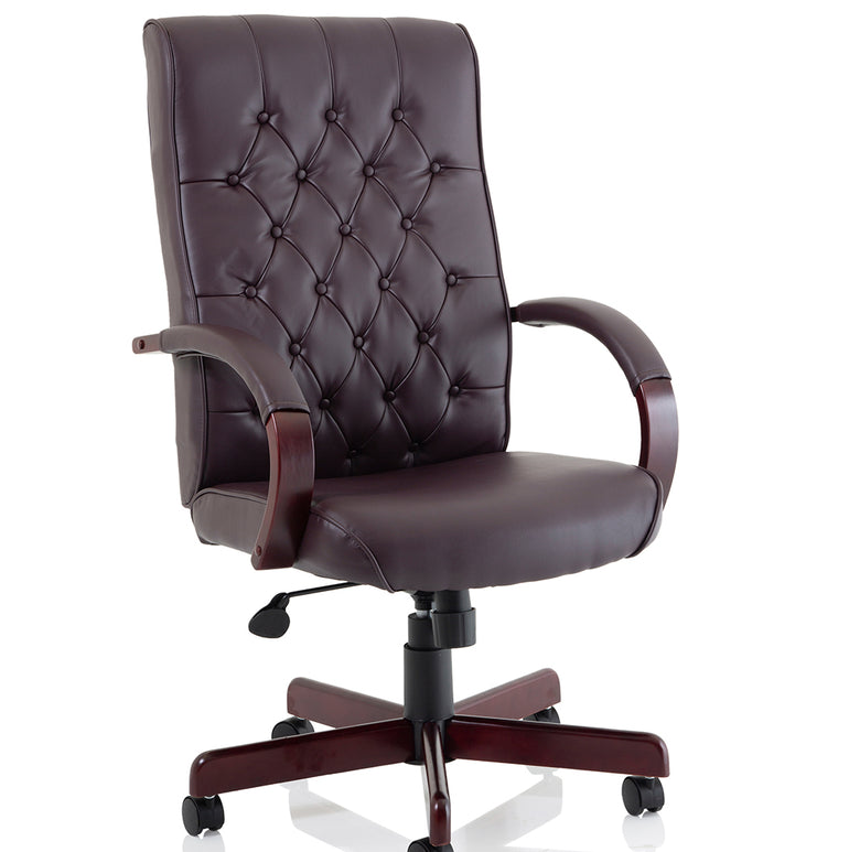 Chesterfield High Back Leather Executive Office Chair with Arms