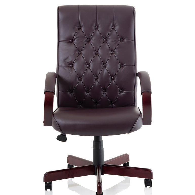 Chesterfield High Back Leather Executive Office Chair with Arms