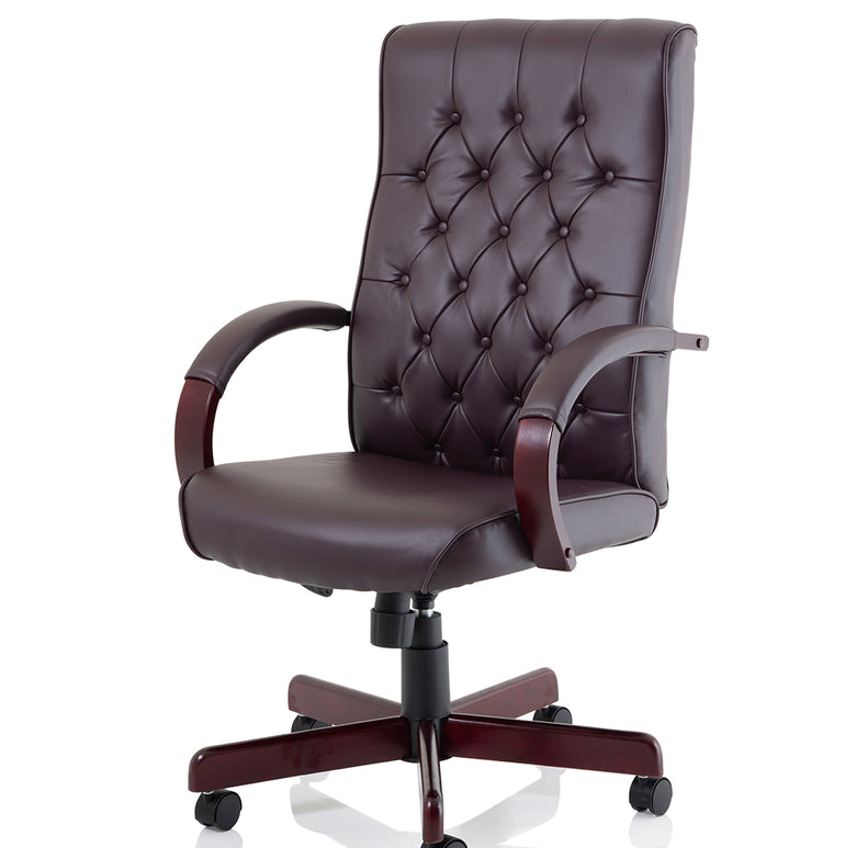 Chesterfield High Back Leather Executive Office Chair with Arms