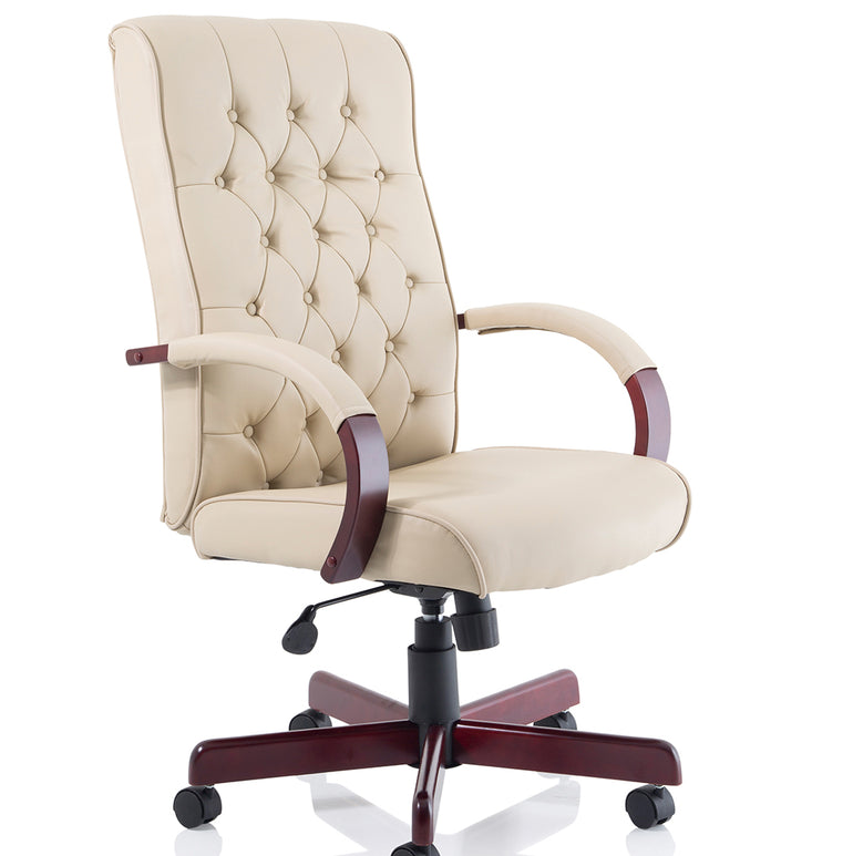 Chesterfield High Back Leather Executive Office Chair with Arms