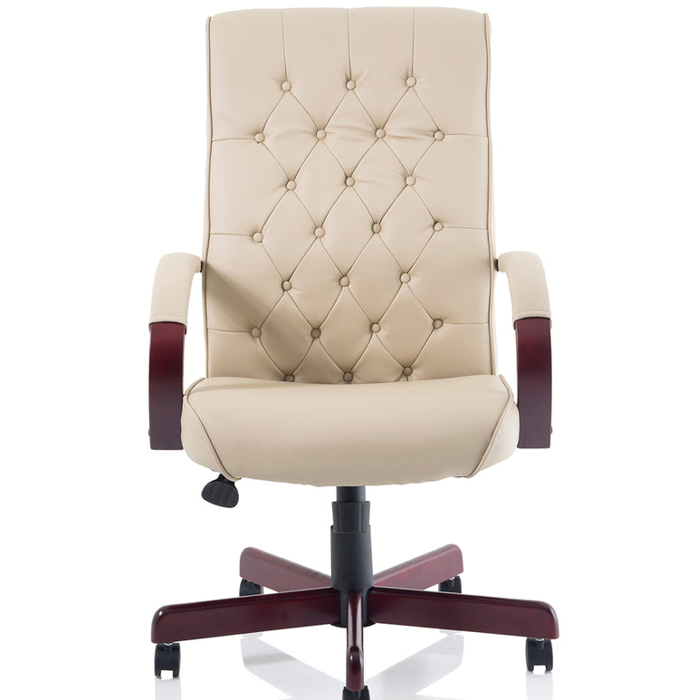 Chesterfield High Back Leather Executive Office Chair with Arms