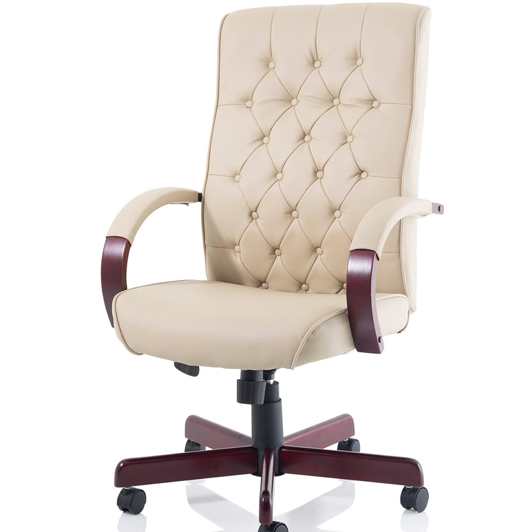 Chesterfield High Back Leather Executive Office Chair with Arms