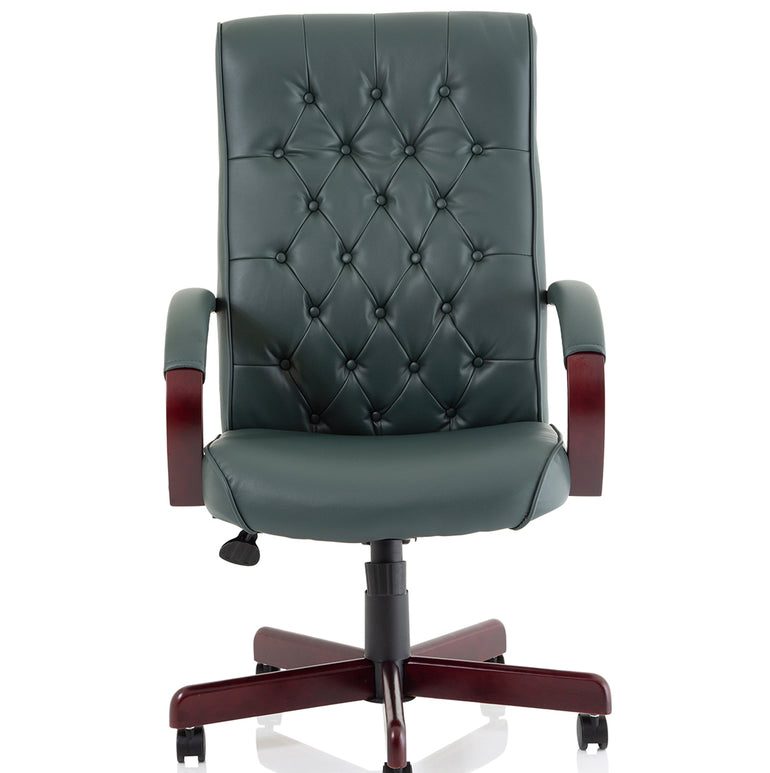 Chesterfield High Back Leather Executive Office Chair with Arms