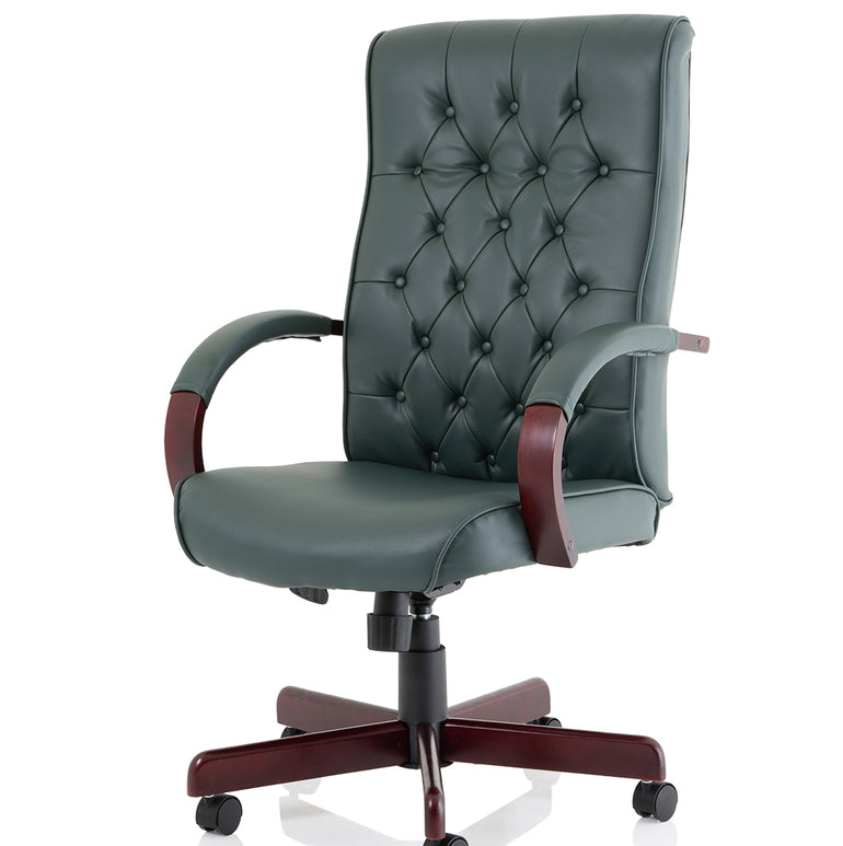 Chesterfield High Back Leather Executive Office Chair with Arms