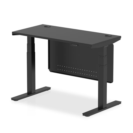 Air Height Adjustable Black Series Slimline Desk with Cable Ports with Steel Modesty Panel