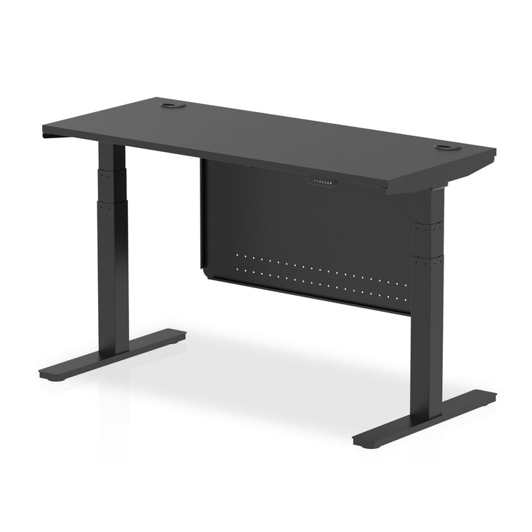 Air Slimline Height Adjustable Black Series Desk with Cable Ports with Steel Modesty Panel