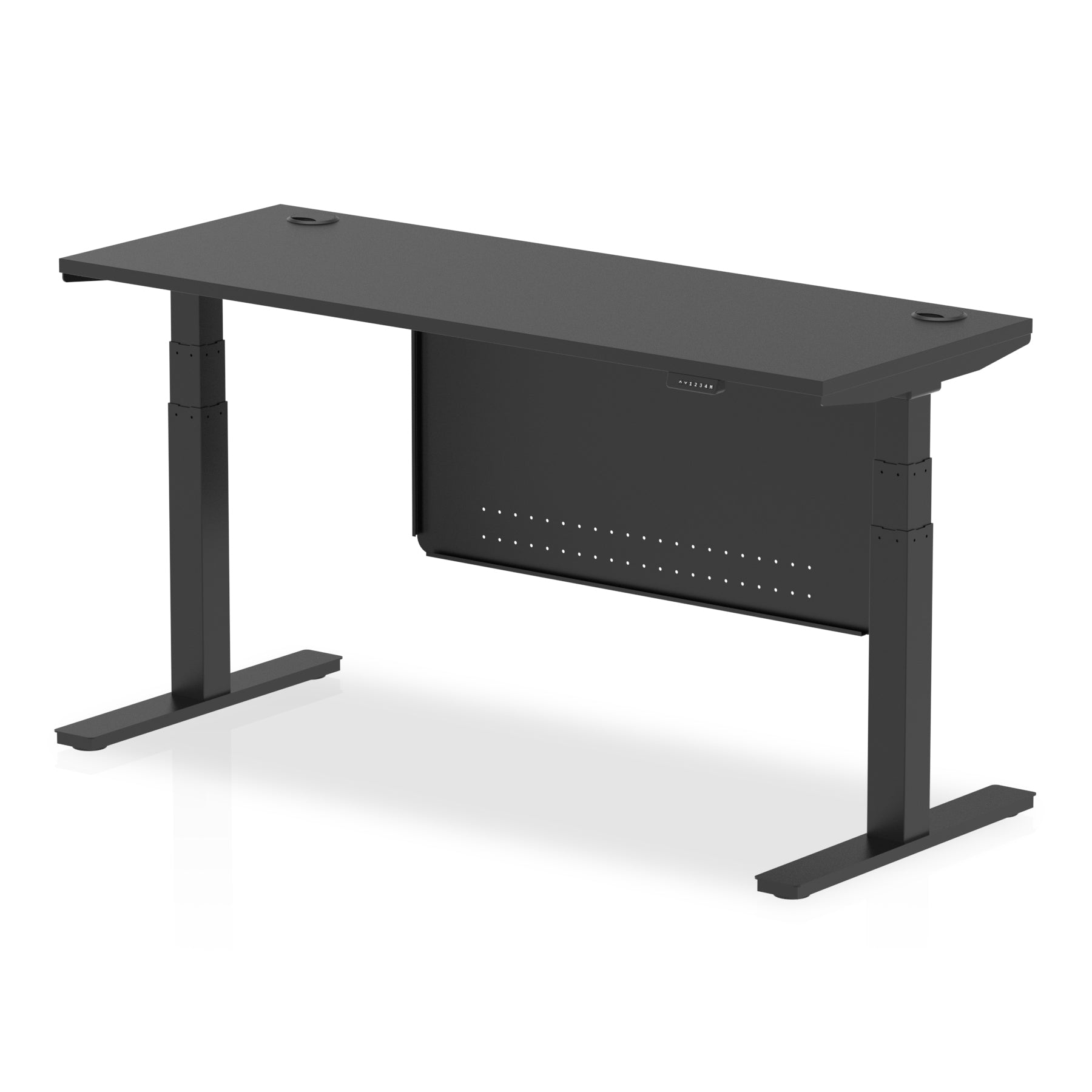 Air Height Adjustable Black Series Slimline Desk with Cable Ports with Steel Modesty Panel