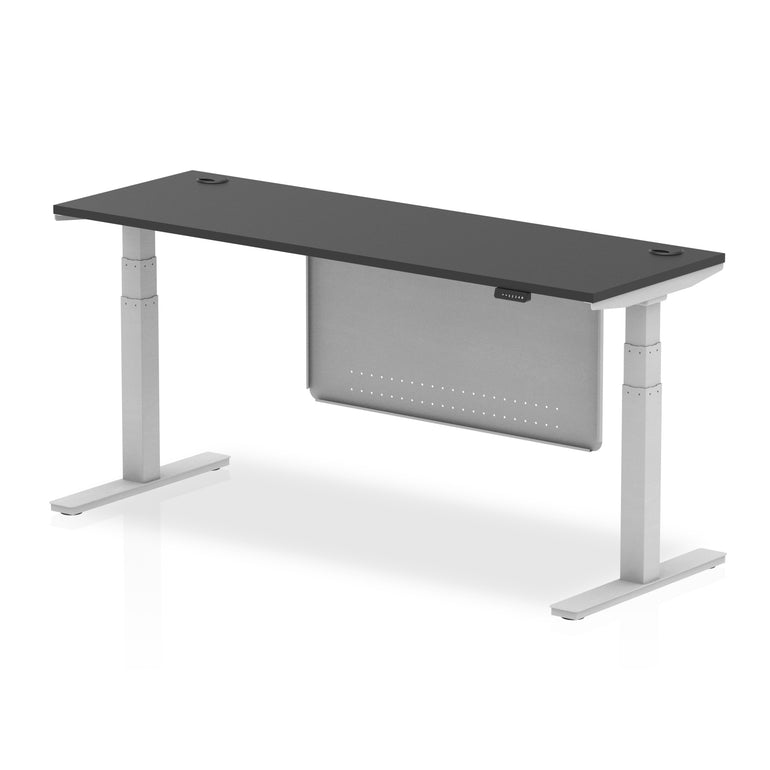 Air Height Adjustable Black Series Slimline Desk with Cable Ports with Steel Modesty Panel