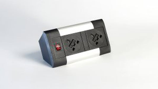 Impulse Desktop Module 2 x 5A UK Sockets, 1 x Neon Switch, 1 x 500mm Lead to 3 Pole Connector in Black