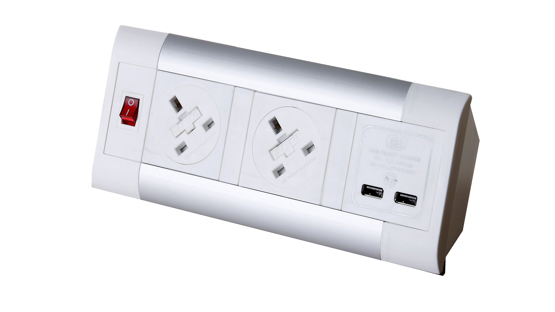Impulse Desktop Module 2 x 5A UK Sockets, 1 x Neon Switch, 1 x 500mm Lead to 3 Pole Connector in White