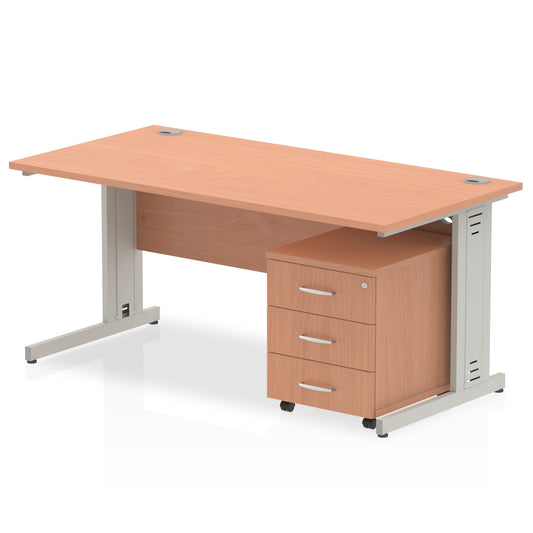 Impulse 1400mm Cable Managed Straight Desk With Mobile Pedestal
