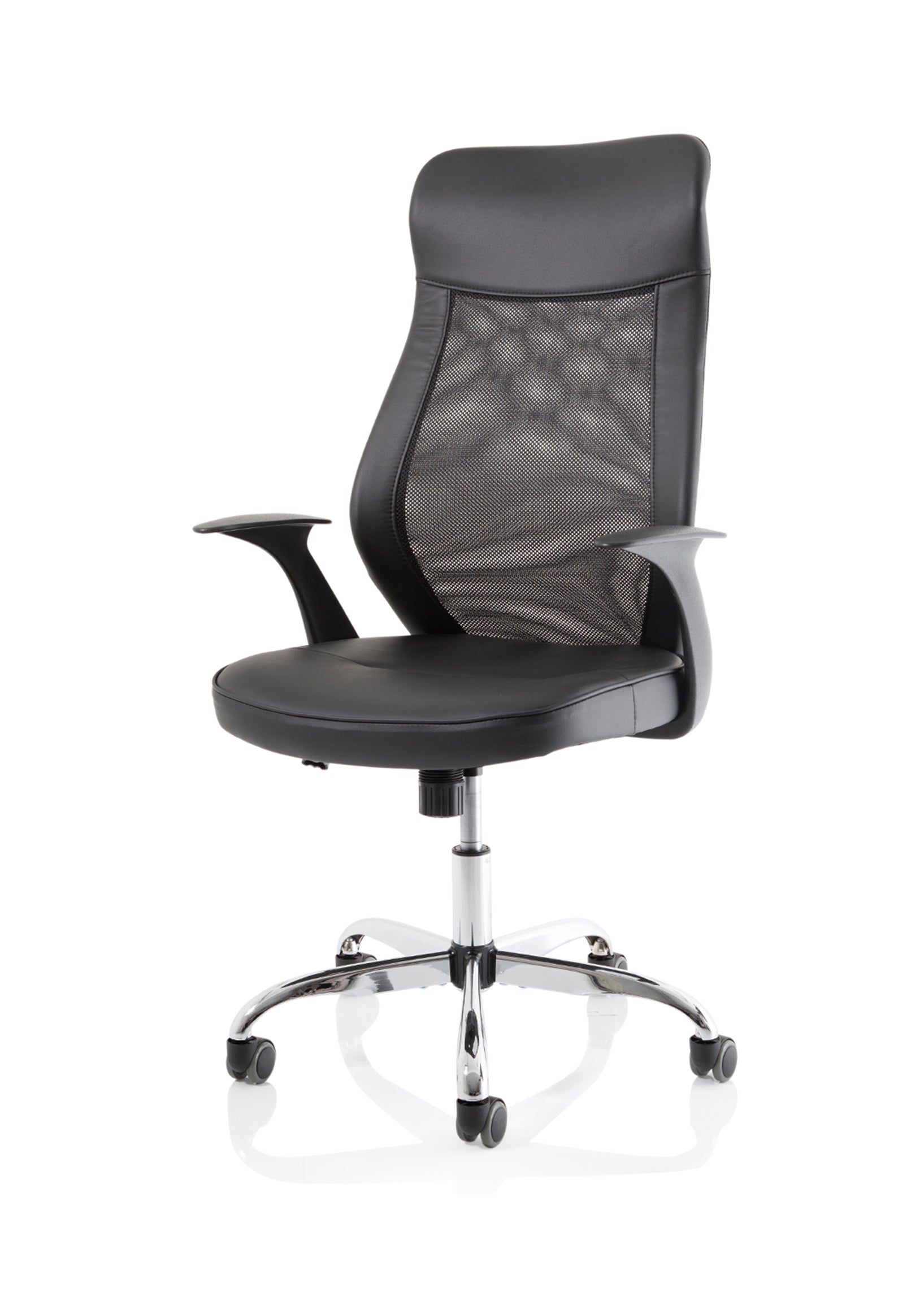 Baye High Mesh Back Task Operator Black Leather Office Chair with Arms